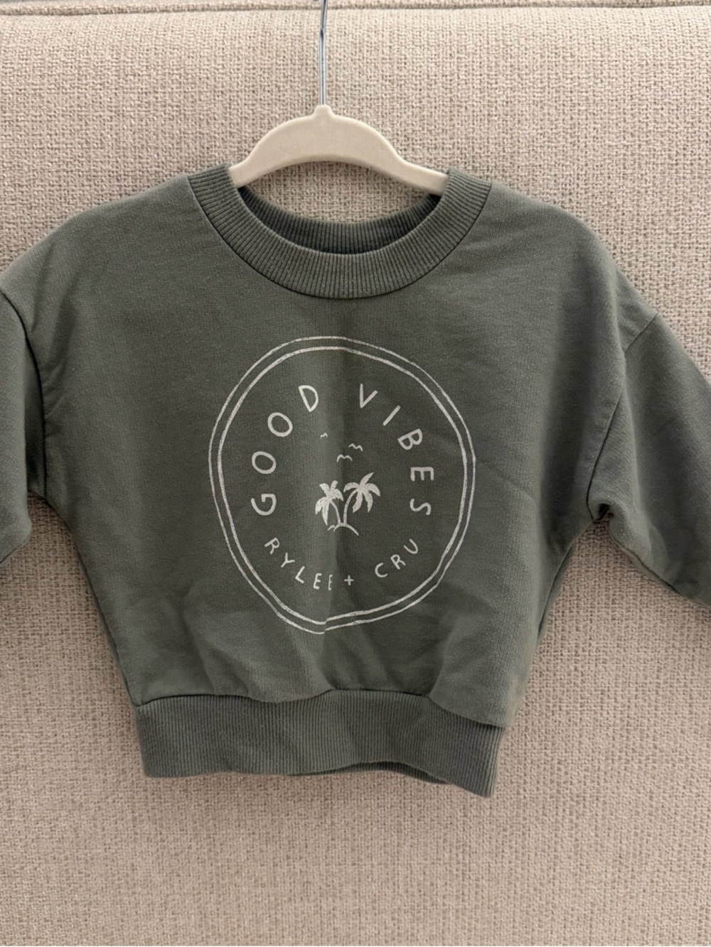 Rylee + Cru Olive Green "Good Vibes" Kids Sweatshirt